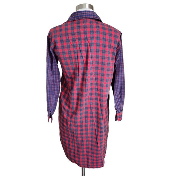 Vintage Y2K Plaid Shirt Dress Collar SZ S Mixed Print Tunic‎ Cotton - Picture 8 of 13